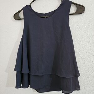 Zara Basic Women's Tiered Blouse Size XS Sleeveless Dark Blue‎